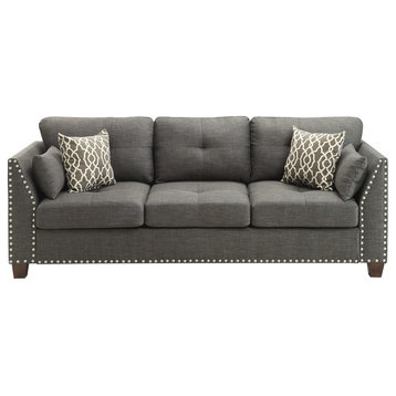 Acme Sofa with 4 Pillows in Light Charcoal Linen Finish 52405