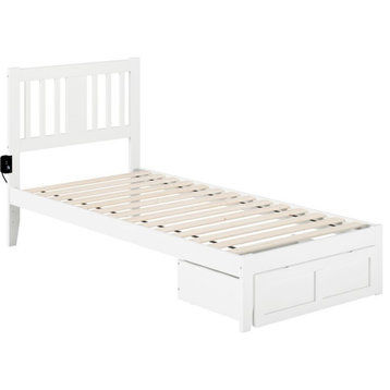 AFI Tahoe Twin XL Solid Wood Foot Drawer Bed with USB Charger in White