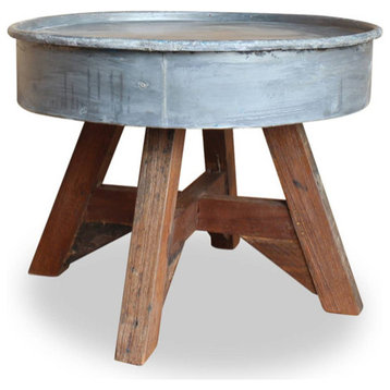 vidaXL Coffee Table Round End Table Side Table Solid Wood Reclaimed Silver