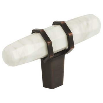 Carrione 2-1/2" Length Cabinet Knob, Marble White/Oil-Rubbed Bronze�