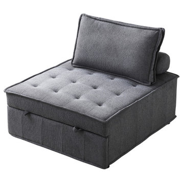 Versatile Pull-Out Sofa Bed, Soft Ottoman Sleeper Sofas, Dark Grey, Fabric