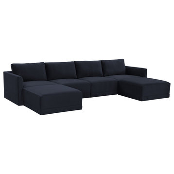 Flix Modular U Velvet Sectional Sofa, Modern 6 Piece Sectional Couch Set, Navy B