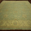 Original Hand Knotted Wool Pakistan Washed Out Mantis Green Chobi Rug H5993
