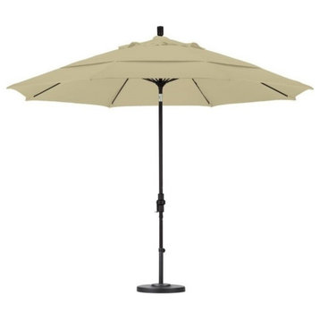 11' Matted Black Collar Tilt Crank Aluminum Umbrella, Antique Beige Olefin