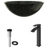 VIGO Gray Onyx Glass Vessel Sink and Duris Faucet Set, Matte Black Finish