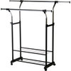 Mobile Double Rail Clothes Rack With Utility Shelves