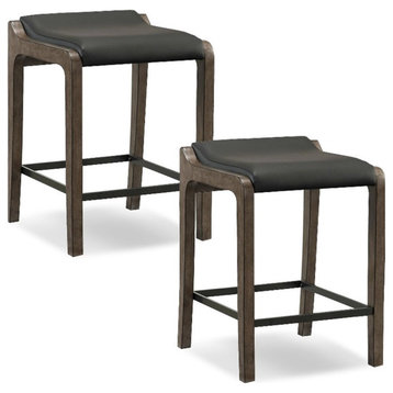 Leick Furniture Favorite Finds 28" Fastback Wood Bar Stool in Gray (Set of 2)