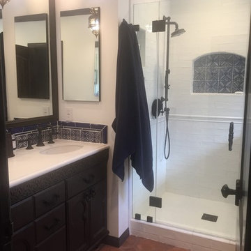 Spanish style home master bathroom remodel