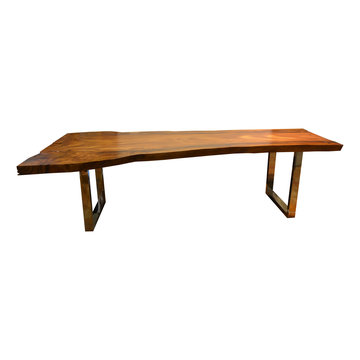 Exotic Solid Wood Slab Table Item #2309 Suarina Dining Table w/ Stainless Steel