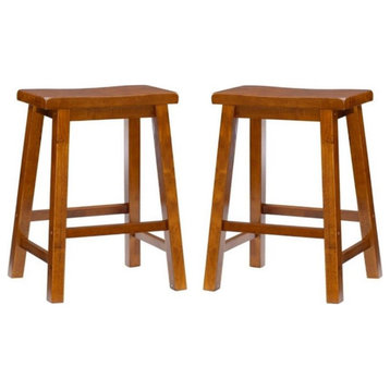 Home Square 24" Wood Counter Stool in Honey Brown - Set of 2