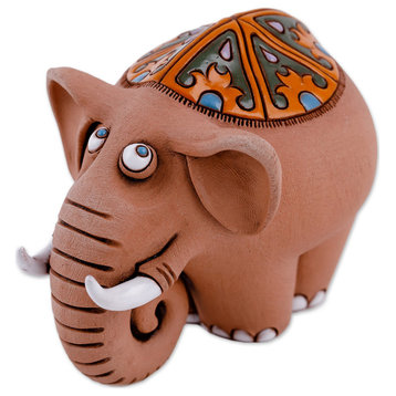 Novica Handmade Vivacious Elephant Ceramic Figurine