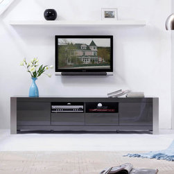Composer TV Stand in Grey High Gloss & Brushed Stainless Steel - Entertainment Centers And Tv Stands