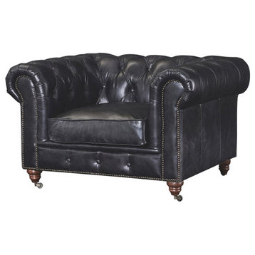 Crafters and Weavers Craftsman Mission Leather Arm Chair in Black