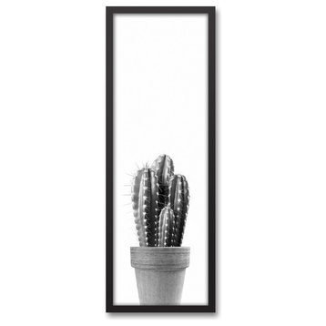 Black and White Cactus 12x36 Black Framed Canvas