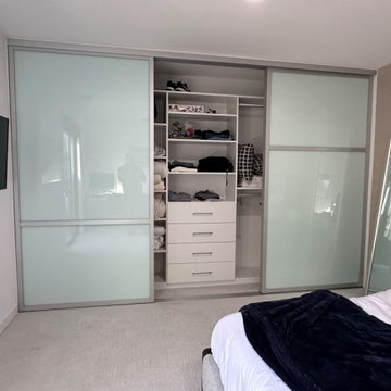 3 Panel / 3 Track Aluminum Frame Sliding Closet Doors with White Laminated Glass