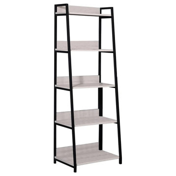67" Natural and Black Metal Five Tier Ladder Bookcase