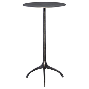 Rustic Minimalist Industrial Accent Table Metal Tripod Dark Silver Pedestal
