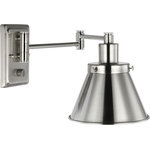 Progress Lighting - Hinton Collection Brushed Nickel Swing Arm Wall Light - Enjoy focused task lighting with the industrial demeanor of this one-light swing arm wall bracket. A metal shade is ready to provide you with focused task light wherever illumination is called upon. The light fixture's signature adjustable arm is coated in a brushed nickel finish and makes this wall light a favorite choice for when you want to read your favorite novel before bed.