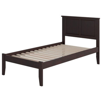 Contemporary Twin XL Size Bed Frame, Tapered Legs With Open Foot Board, Espresso