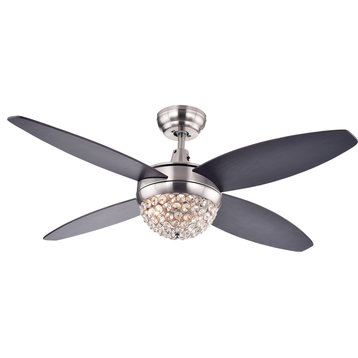 Harvin 4-Blade, 2-Light Wood Ceiling Fan, Satin Nickel, Crystal