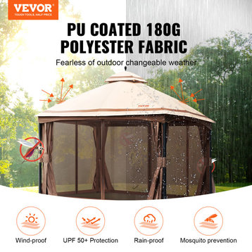 VEVOR Patio Gazebo Backyard Gazebo Tent 10x13' for 10-12 Person With Netting