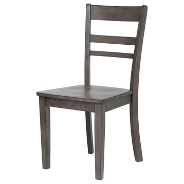 Set of 2 Dining Chair, Oversized Seat With Ladder Back, Weathered Grey