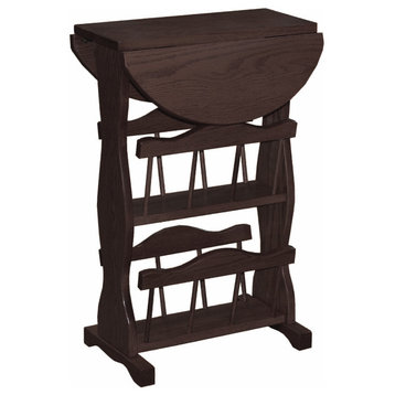 Amish Made Oak Drop Leaf Accent Table With Magazine Racks, Onyx Stain