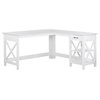 Saint Birch L-Shaped Farmhouse Wood Desk with 2 Shelves in White