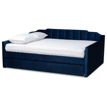 Zaida Modern Glam Trundle Daybed, Full Size, Navy