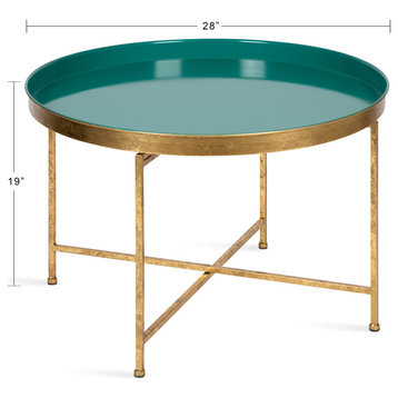 Celia Round Metal Coffee Table, Teal/Gold 28.25x28.25x19