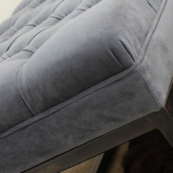 Hana Velvet Deep Buttoned Grey Velvet and Box Section Pipe Bench/Footstool - Upholstered Benches