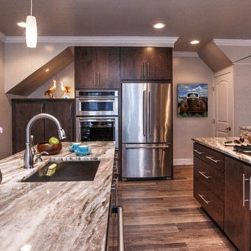 Contemporary Dark-Wood Kitchen Remodel | Stone Countertops & Sleek Open Layout