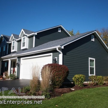 Gray House with James Hardie Plank Cedarmill Siding & White Trim