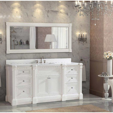 72 inch White Finish Single Sink Bathroom Vanity Cabinet with Mirror