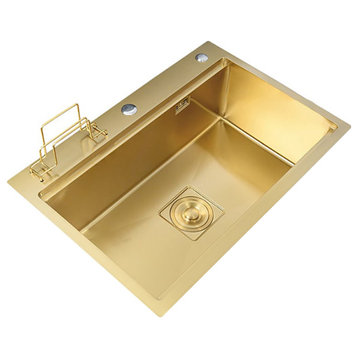 31.5" Gold Drop-in Kitchen Sink with Accessories Single Bowl Stainless Steel