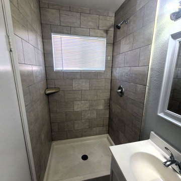Rent-Ready Bath with Gray Tile Walk-In Shower