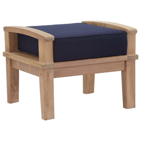 Marina Outdoor Premium Grade A Teak Wood Ottoman, Natual Navy