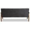 Sorrento Gray Velvet Fabric Upholstered Walnut Finished Wooden 3-seater Sofa
