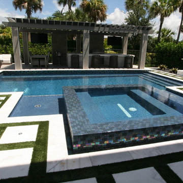 Custom Straight Edge Pool and Wet Edge Spa in Delray Beach, Florida