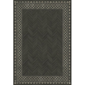 Artisanry University, Wellington 96x140 Vinyl Floorcloth, Aged Black/Gray