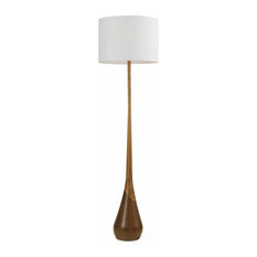 Contemporary Floor Lamp, Tear Drop Faux Wooden Base With White Drum Shade