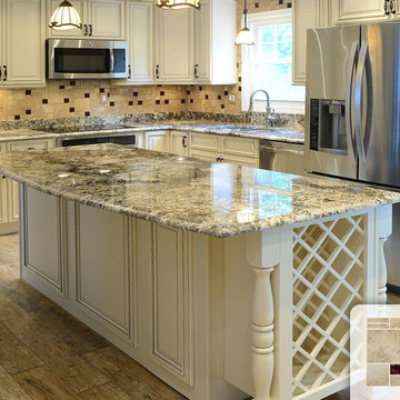 Travertine Honed Tile Brown Glass Mosaic Kitchen Backsplash