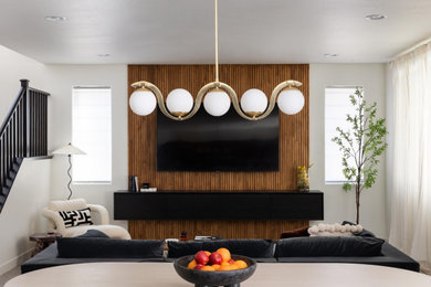 Small eclectic living room photo in Las Vegas with white walls and no fireplace