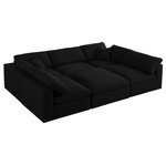 Meridian Furniture - Serene Linen Textured Fabric Deluxe Comfort 6-Piece U-Shaped Sectional, Black - There's lots to love about the Serene linen textured deluxe cloud-like comfort modular collection, and this piece is not an exception. The soft black linen textured fabric is cozy and sleek to the touch while the overstuffed down/feather cushions provide gentle support so you can relax and unwind like a VIP. Customize your seating with this modular set by adding the pieces you like most. Latches under each piece make it easy to snap them into position for a look that's modern yet welcoming.