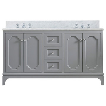 Queen 60 In. Marble Countertop Vanity in Cashmere Grey with Classic Faucet