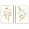 Cotton Flower Stems Rustic Floral Farmhouse Painting,2pc, each 11 x 14
