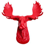 White Faux Taxidermy - Mini Faux Moose Head Wall Mount, Red Antlers - Mini Faux Moose Head Wall Mount