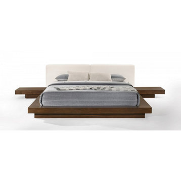 Modrest Tokyo Contemporary Walnut and White Platform Bed, Eastern King