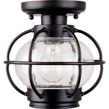 One Light Oil Rubbed Bronze Seedy Glass Outdoor Semi-Flush Mount