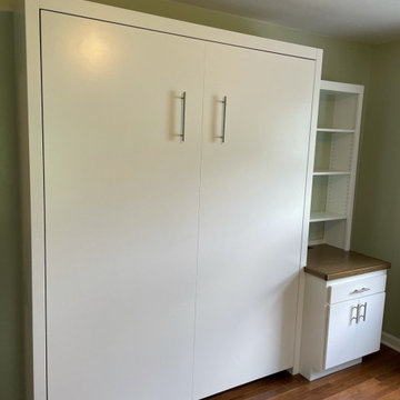 Custom Built Vertical Queen Murphy Bed With Side Shelving & Storage Cabinet